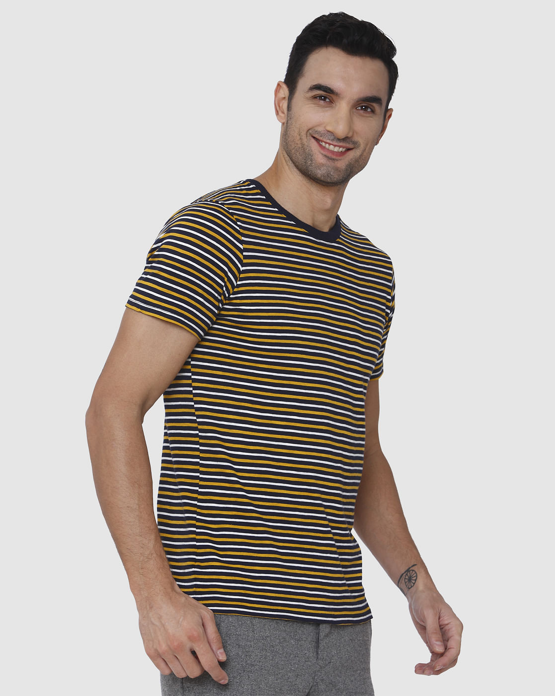 Brown Striped Crew Neck T-Shirt