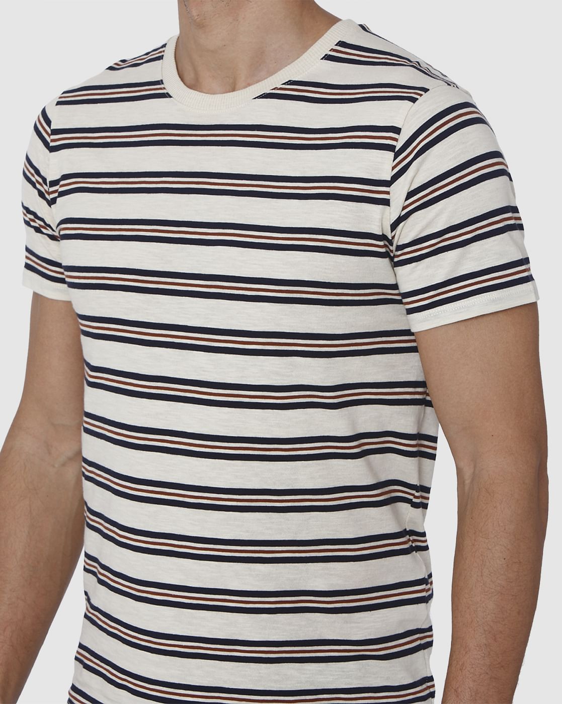 White Striped Crew Neck T-Shirt