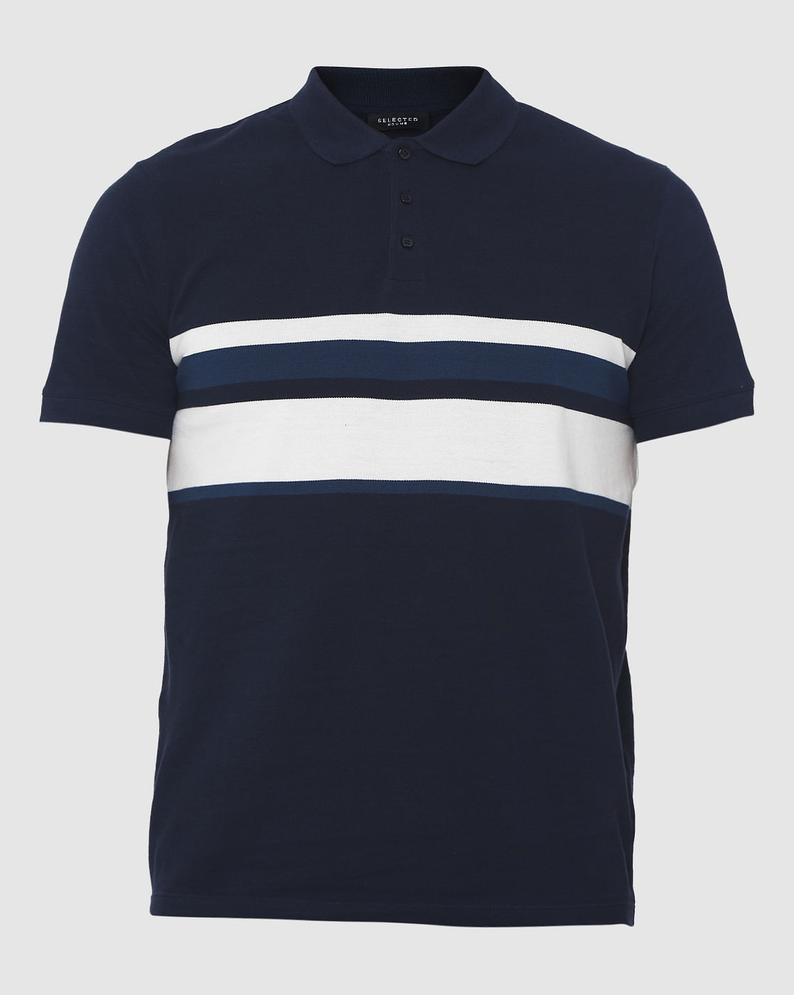 Blue Colourblocked Polo Neck T-Shirt