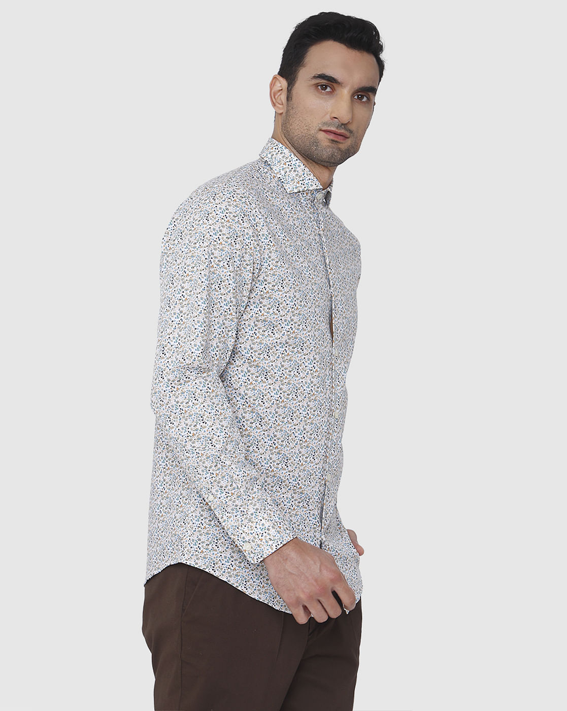 White Floral Print Full Sleeves Shirt