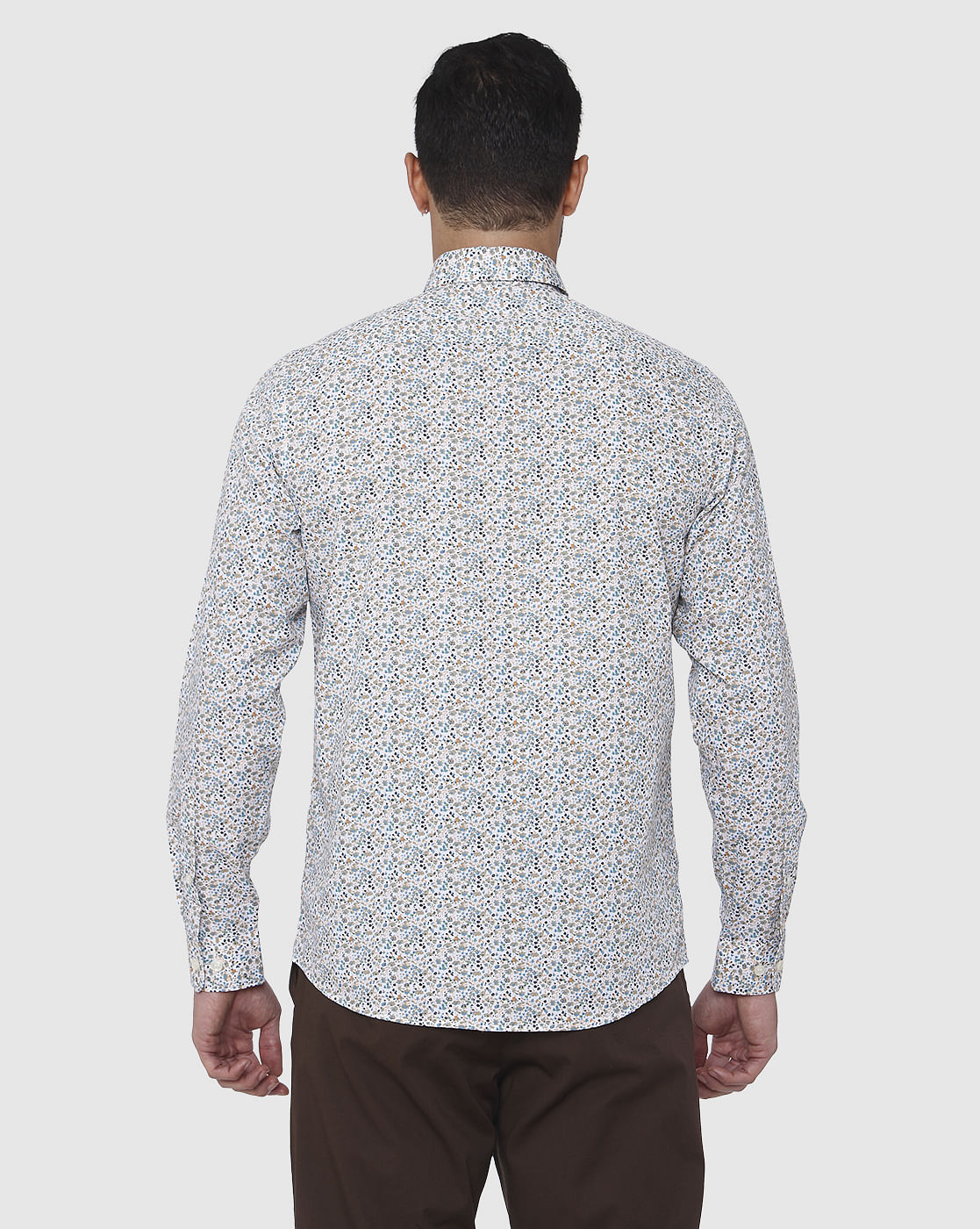 White Floral Print Full Sleeves Shirt