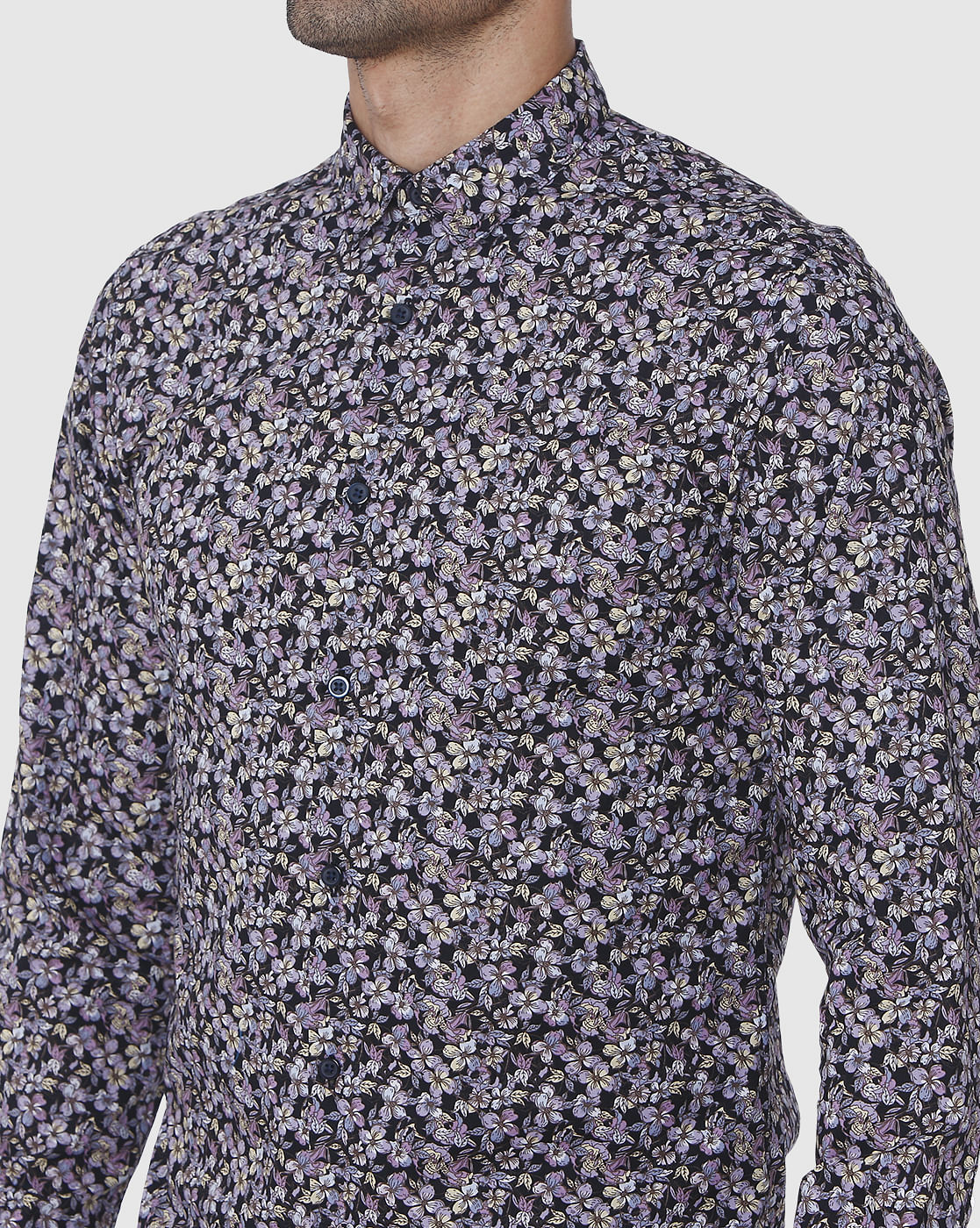 Black Floral Print Full Sleeves Shirt