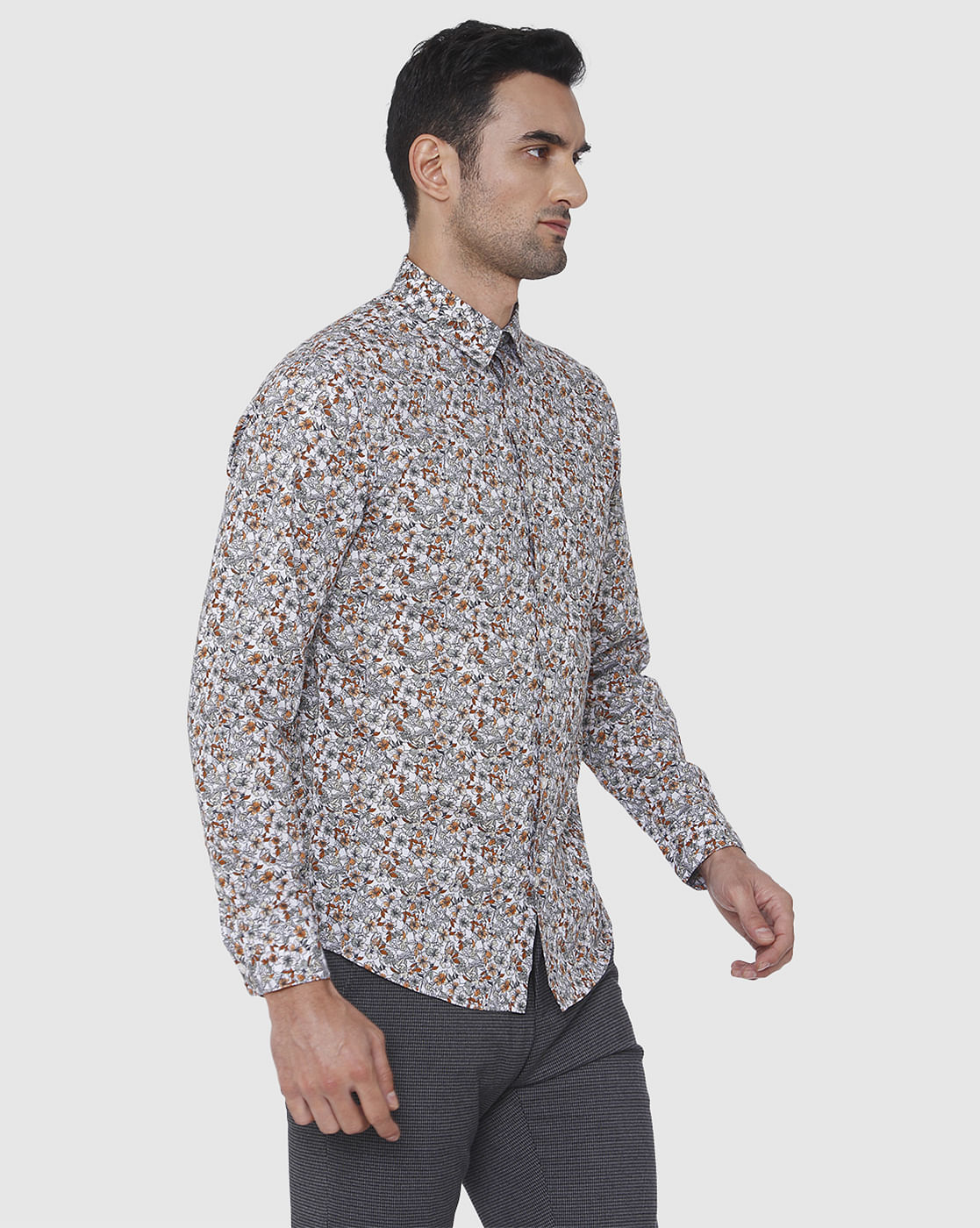 White Floral Print Full Sleeves Shirt