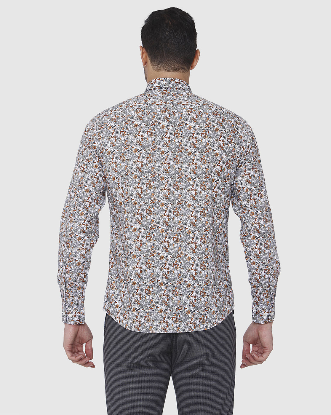 White Floral Print Full Sleeves Shirt