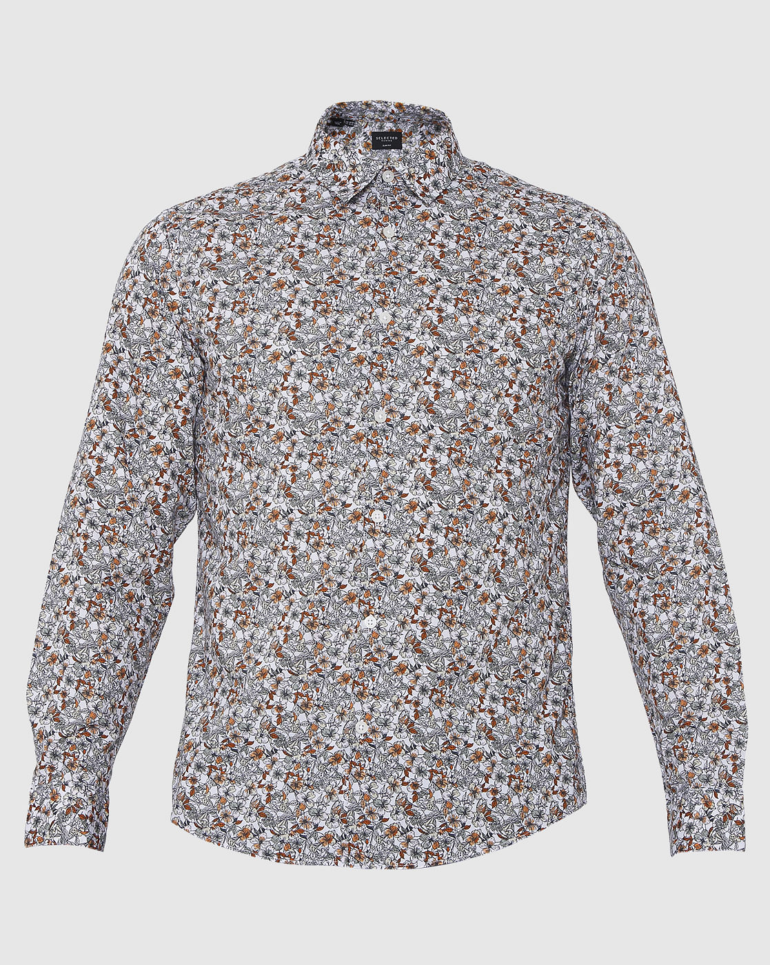 White Floral Print Full Sleeves Shirt