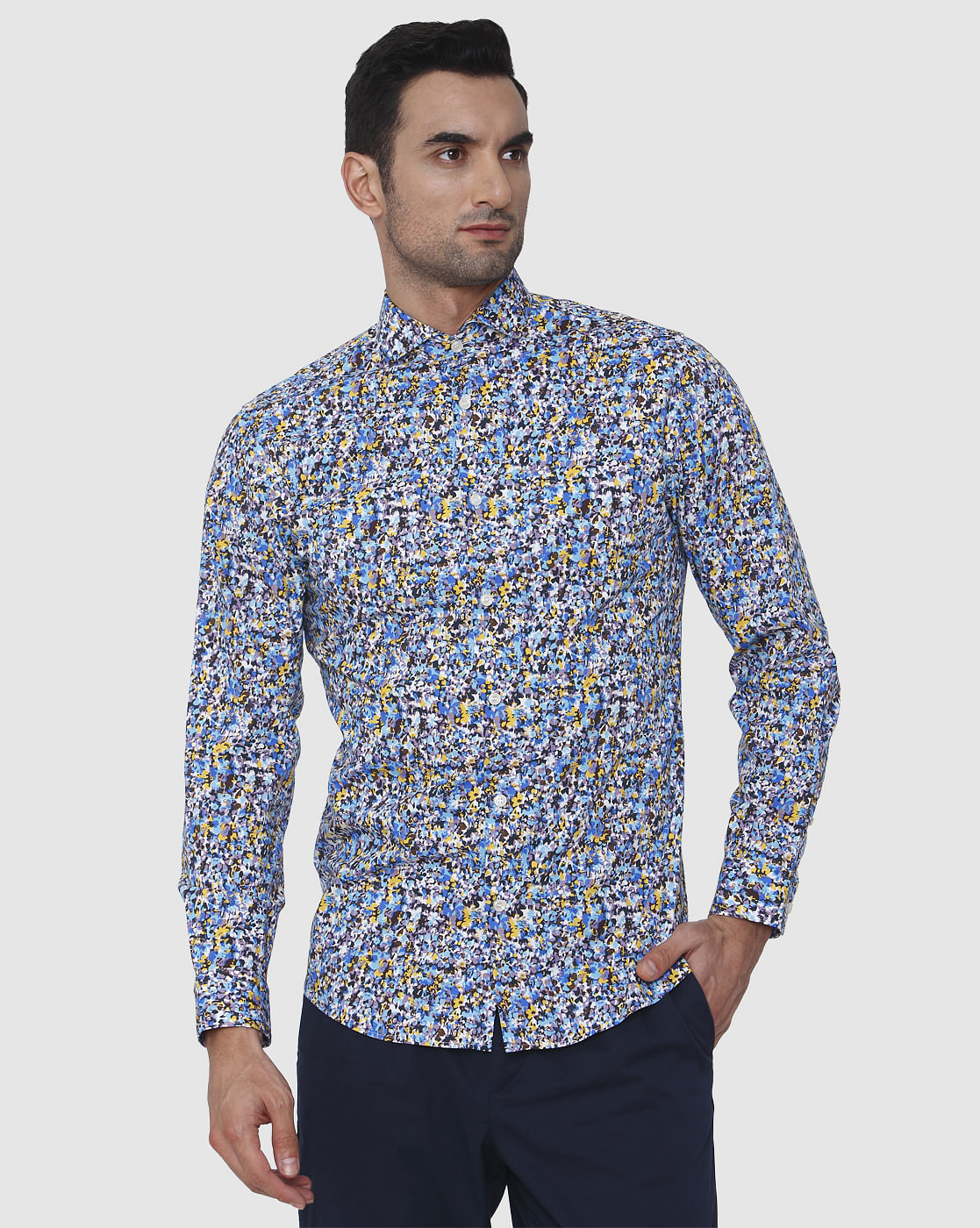 Blue Floral Print Full Sleeves Shirt