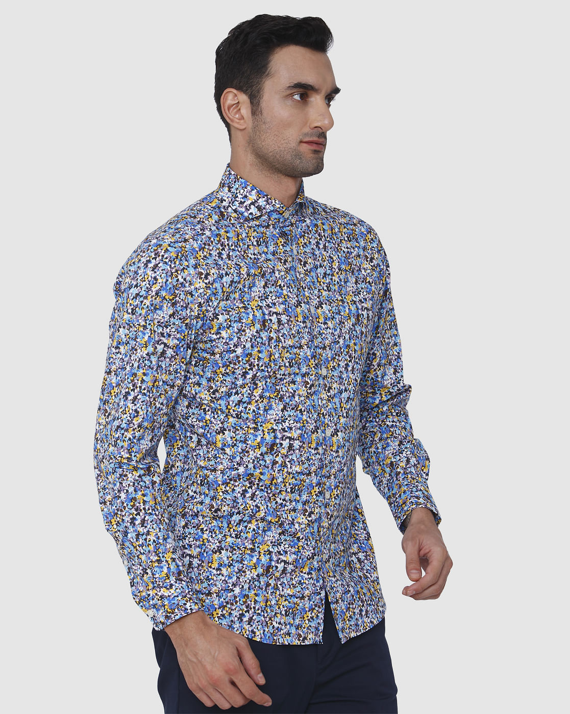 Blue Floral Print Full Sleeves Shirt
