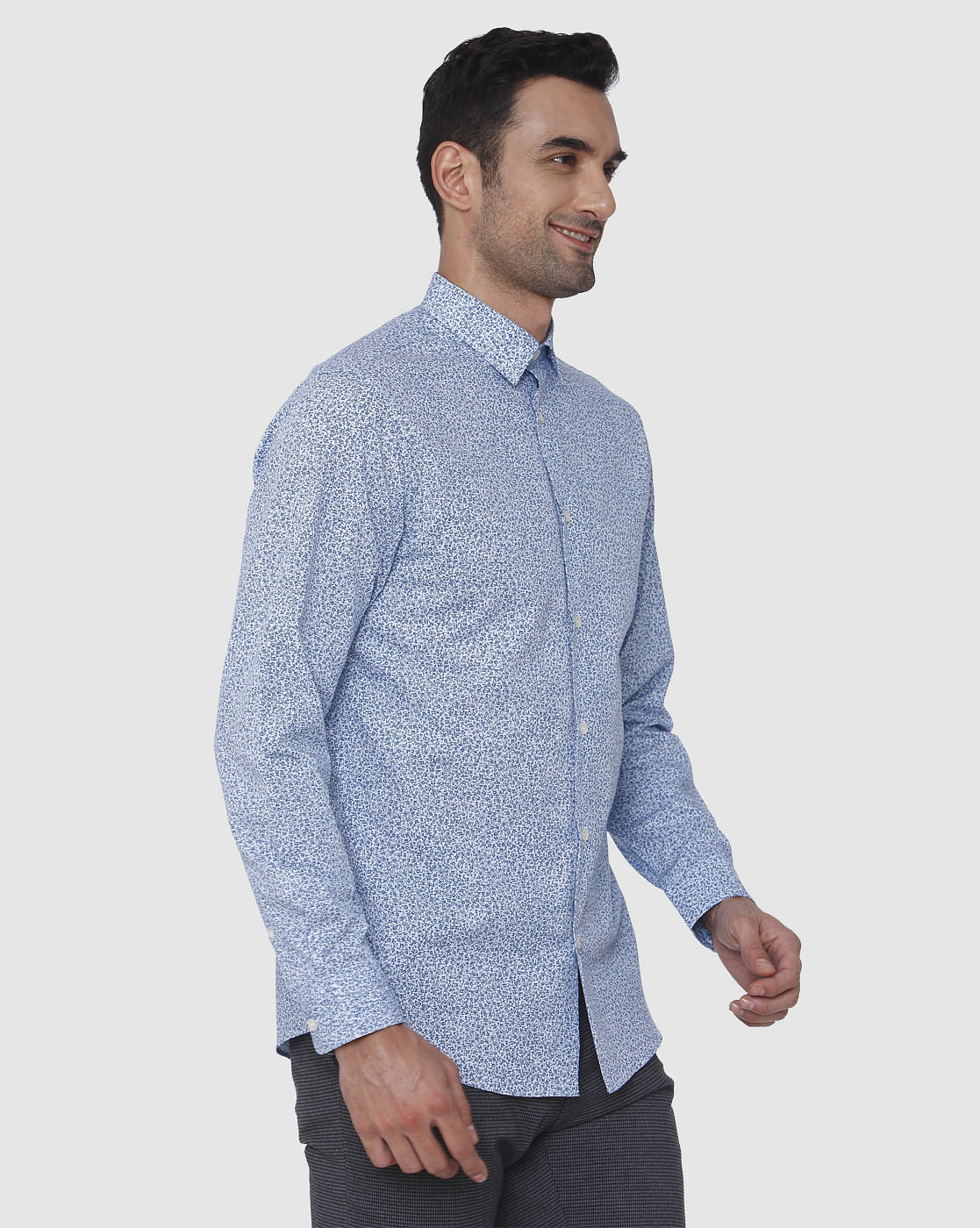Blue Floral Print Full Sleeves Shirt