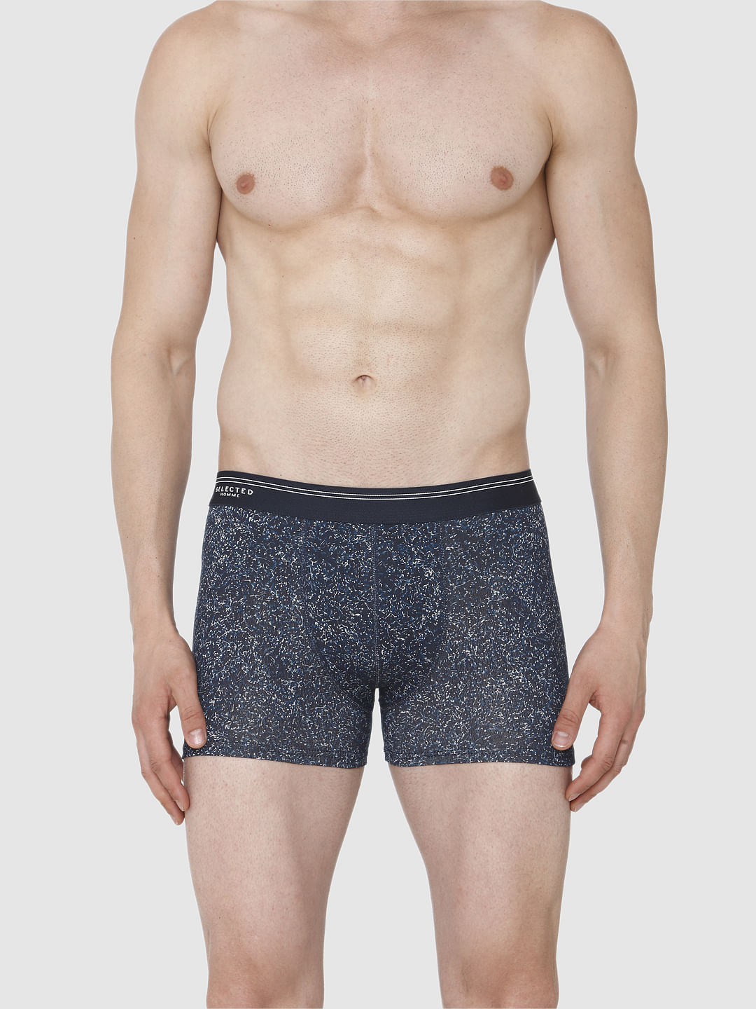 Navy Blue Printed Trunks