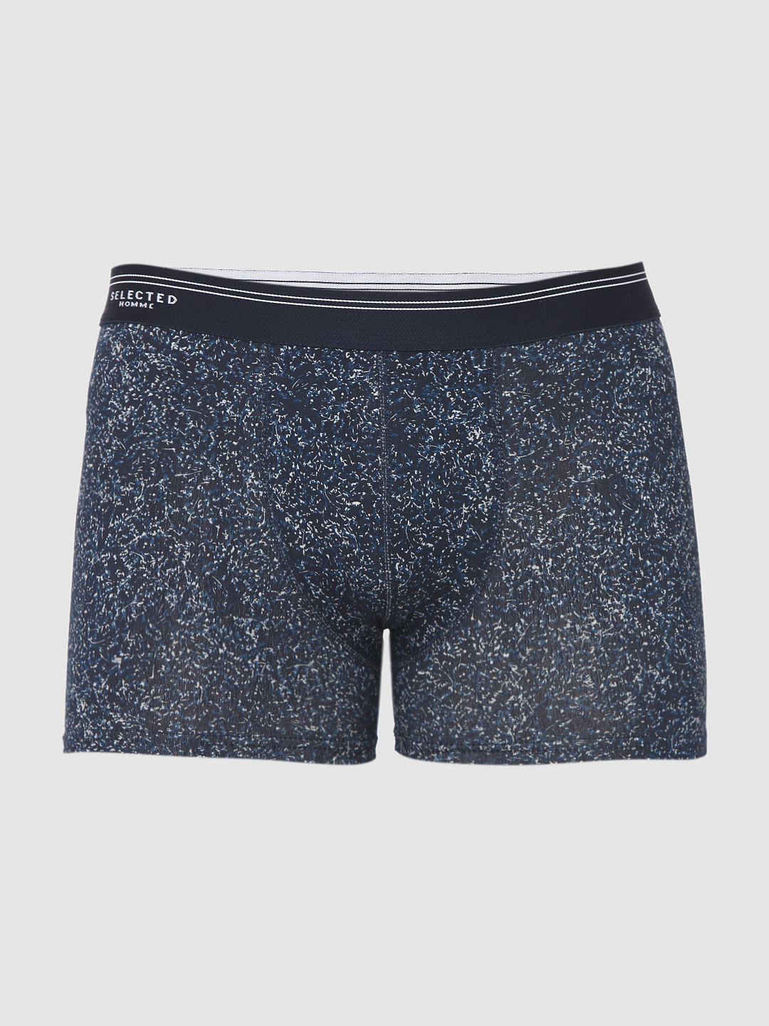 Navy Blue Printed Trunks