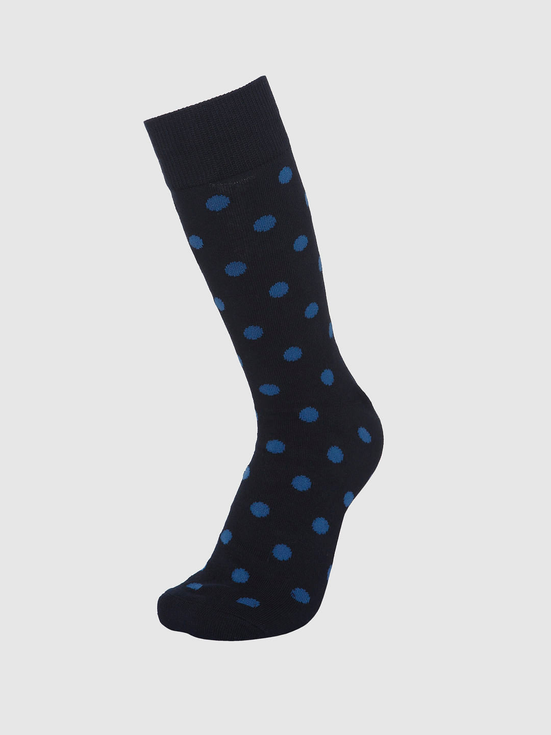 Navy Blue Polka Dot Print Mid Calf Length Socks