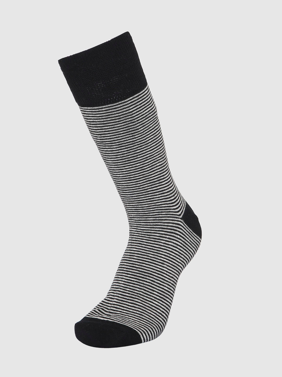 Black Striped Mid Calf Length Socks