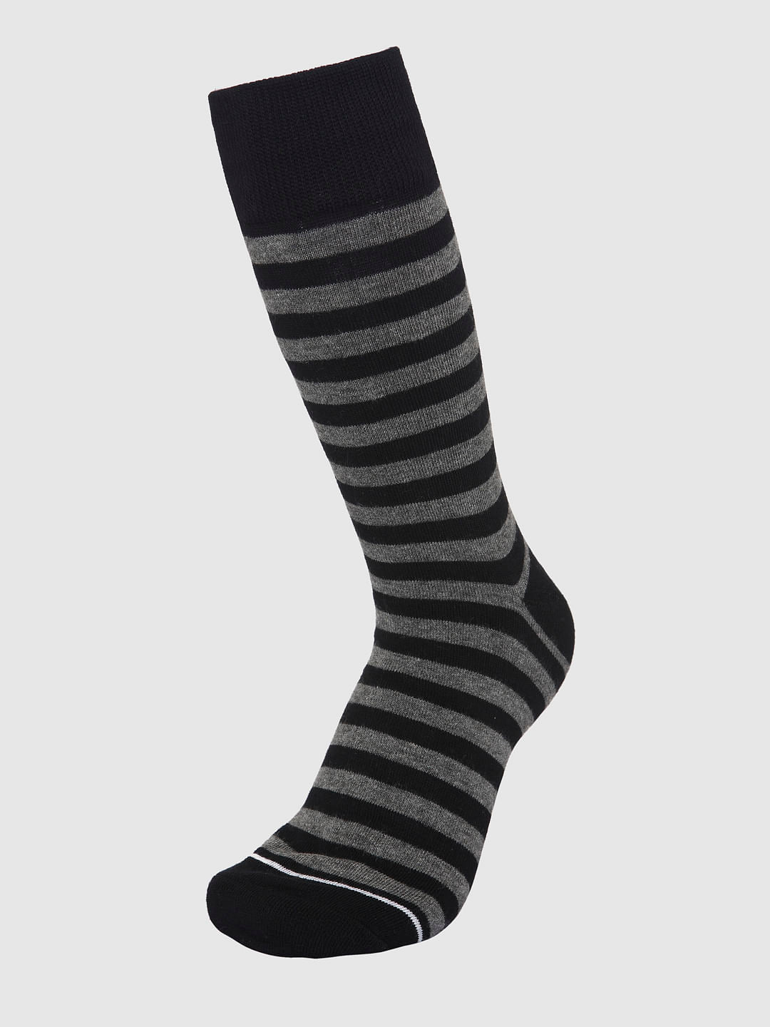 Black Striped Mid Calf Length Socks