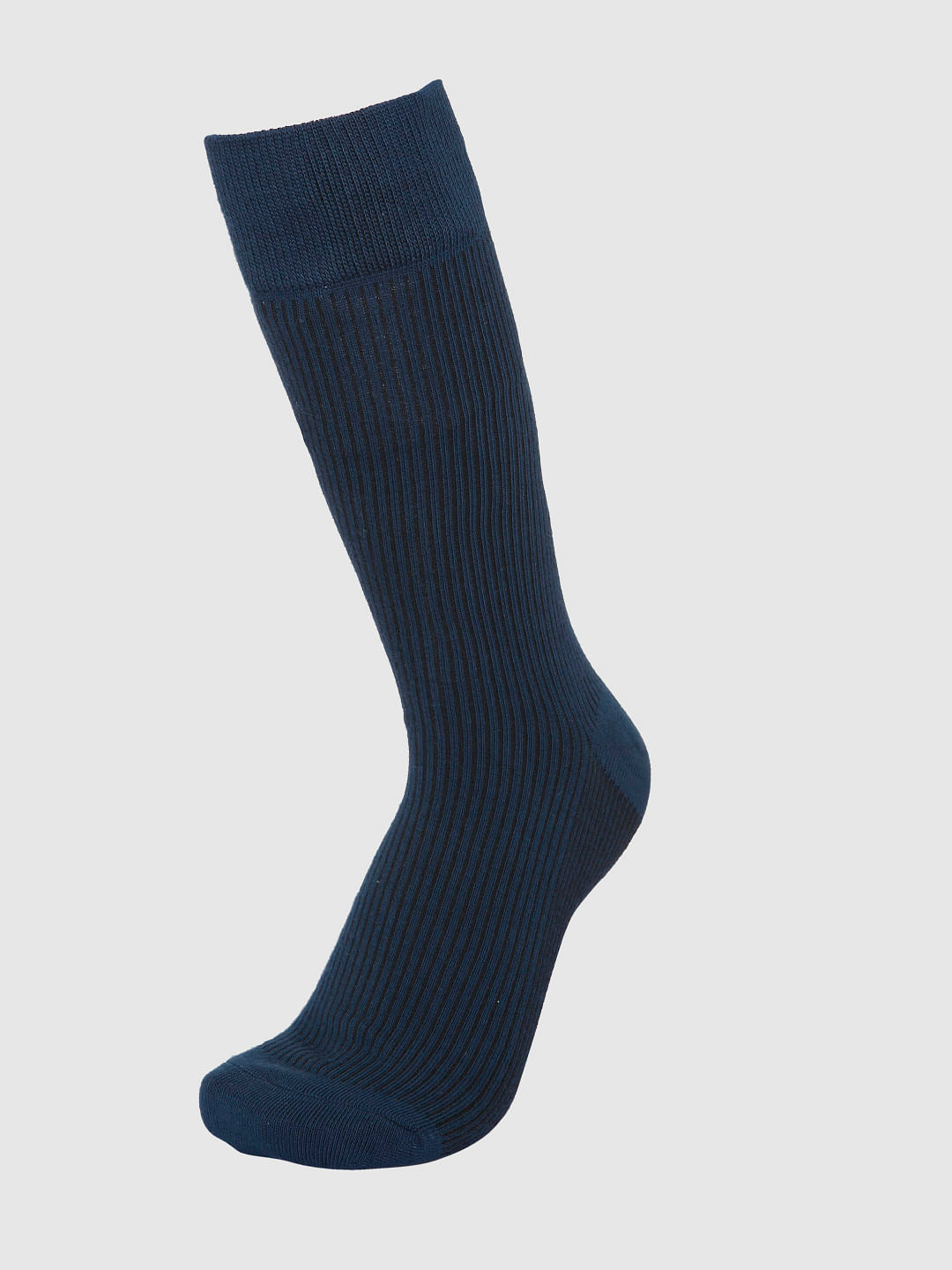 Blue Ribbed Mid Calf Length Socks