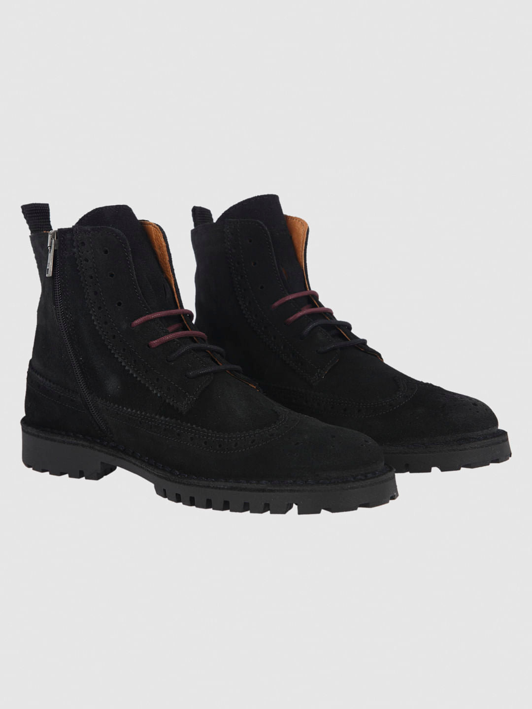 Black Brogue Suede Boots