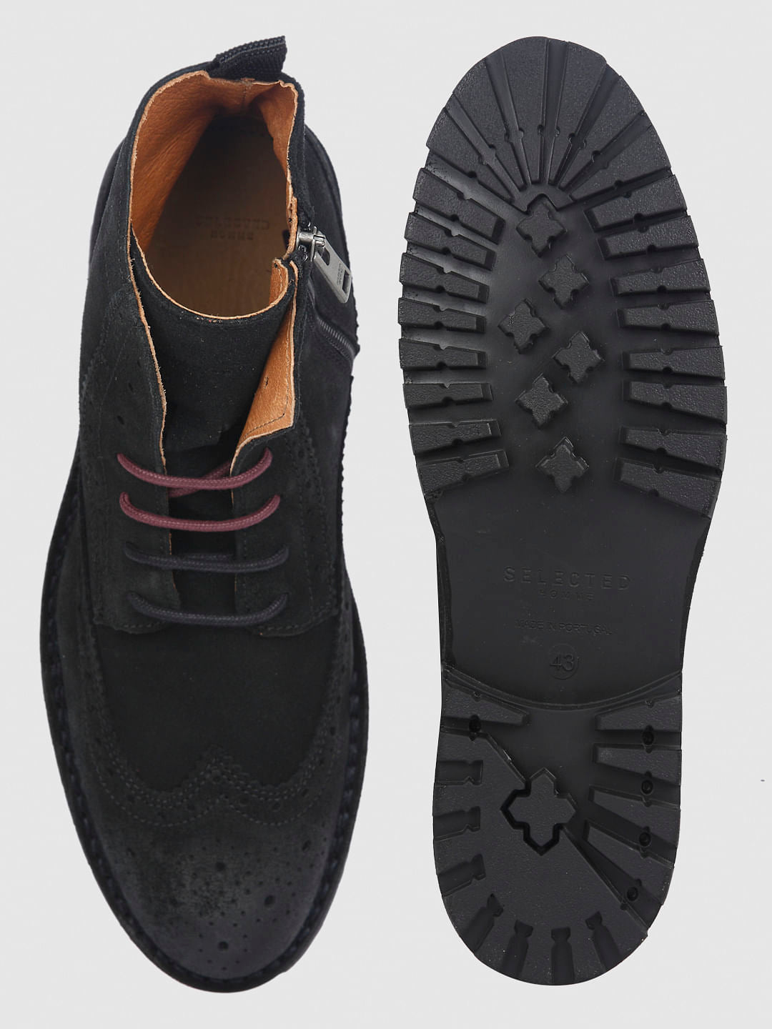 Black Brogue Suede Boots