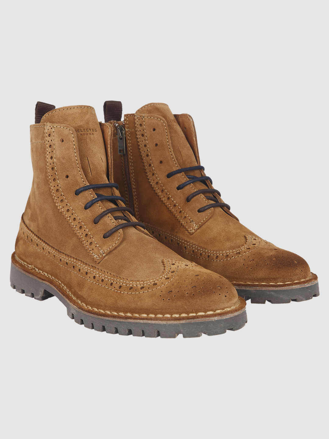 Brown Brogue Suede Boots