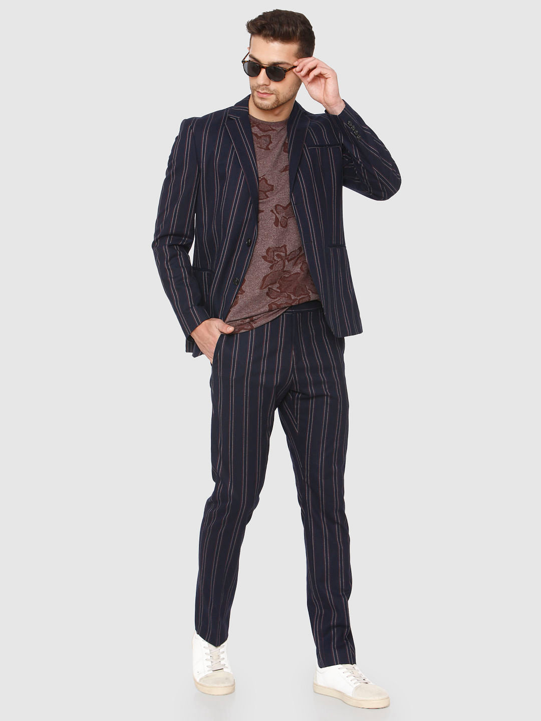 Brown Jacquard Crew Neck T-Shirt