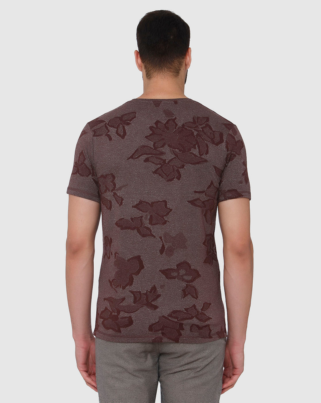 Brown Jacquard Crew Neck T-Shirt