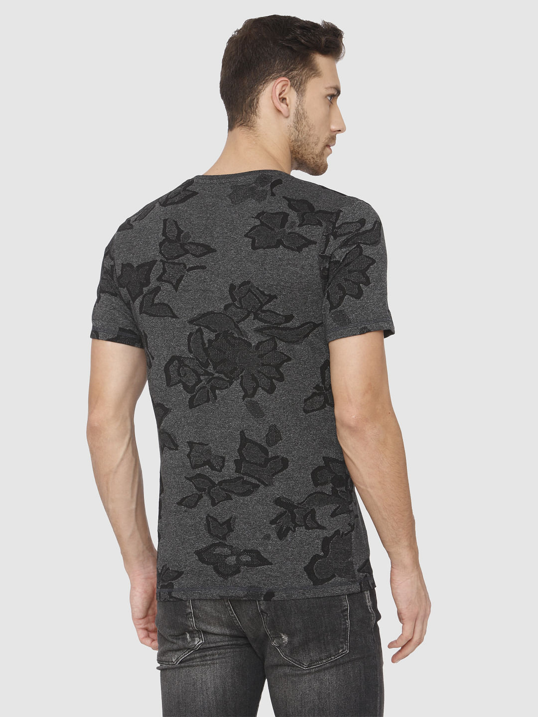 Black Jacquard Abstract Print Crew Neck T-Shirt