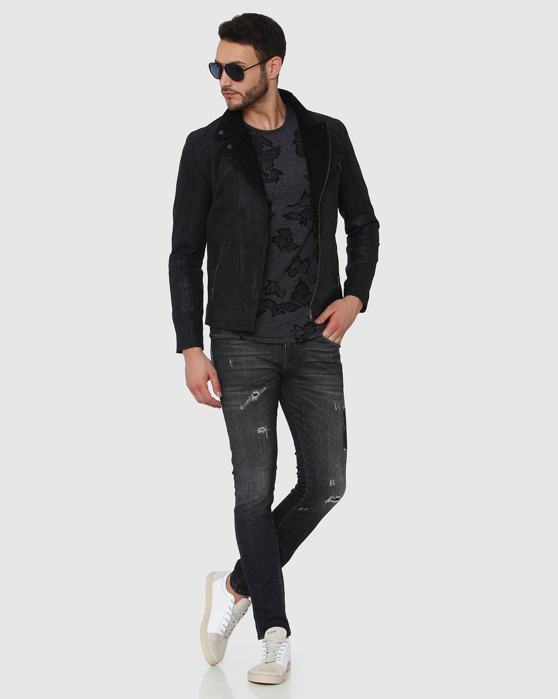 Black Jacquard Abstract Print Crew Neck T-Shirt