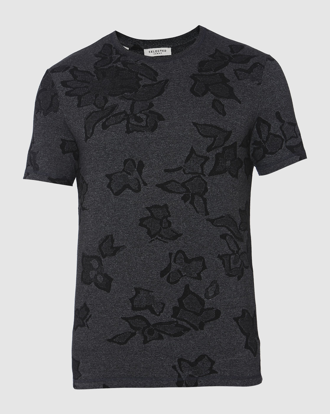 Black Jacquard Abstract Print Crew Neck T-Shirt