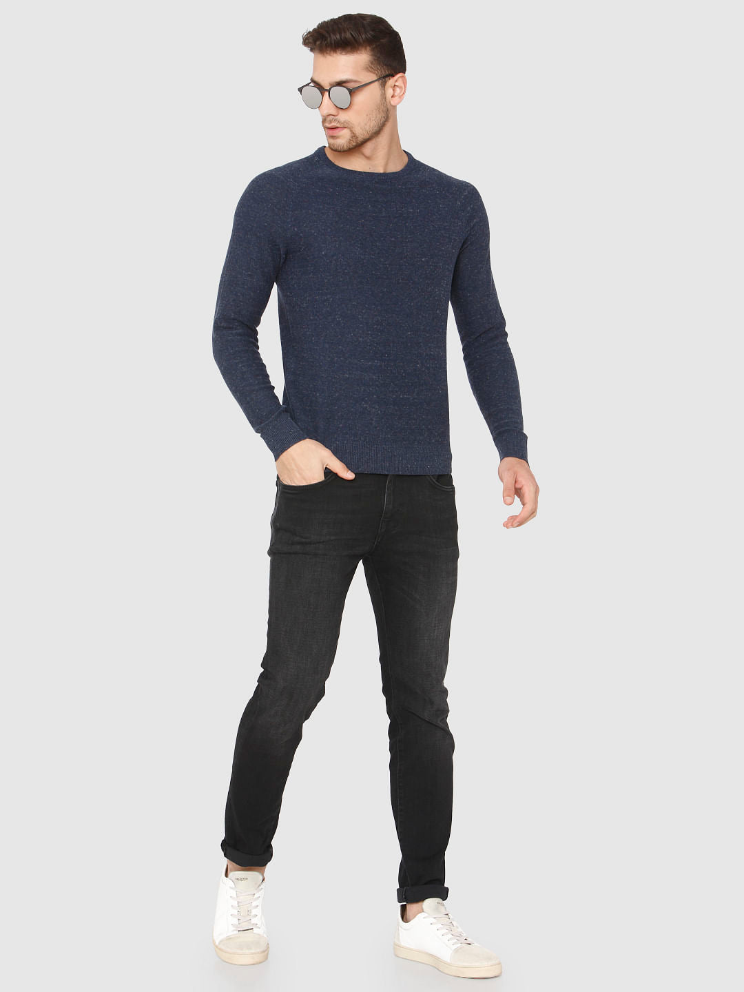 Blue Crew Neck Pullover