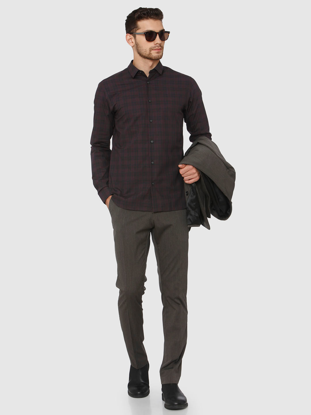 Grey Check Full Sleeves Shirt