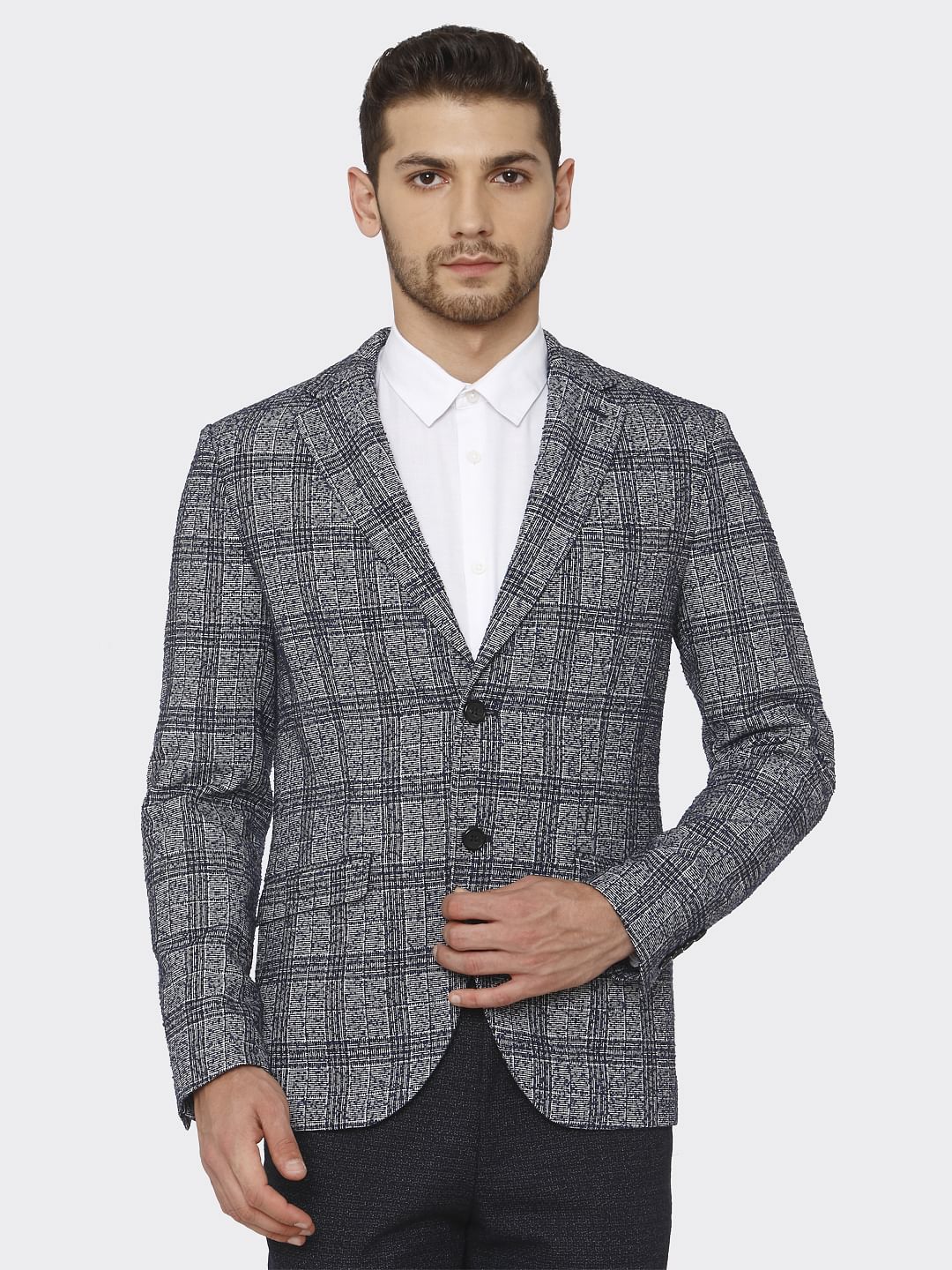 Seelcted Blue Check Print Blazer