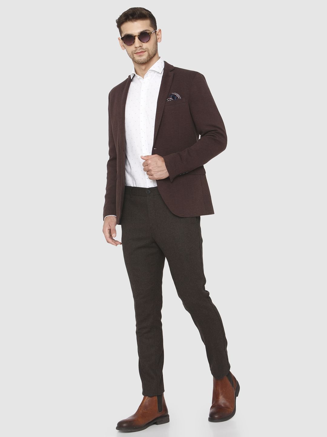 Dark Brown Single Button Formal Blazer