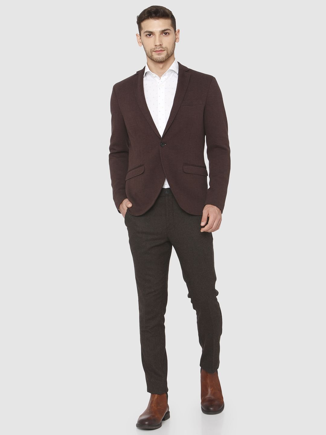 Dark Brown Single Button Formal Blazer