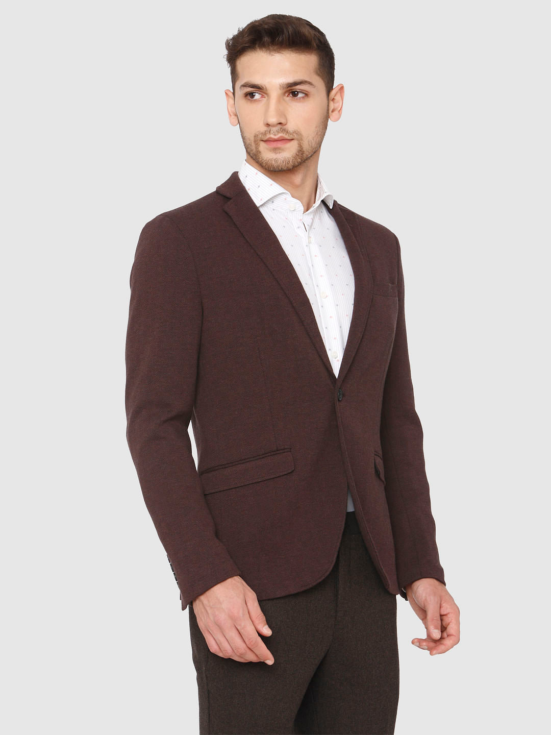 Dark Brown Single Button Formal Blazer