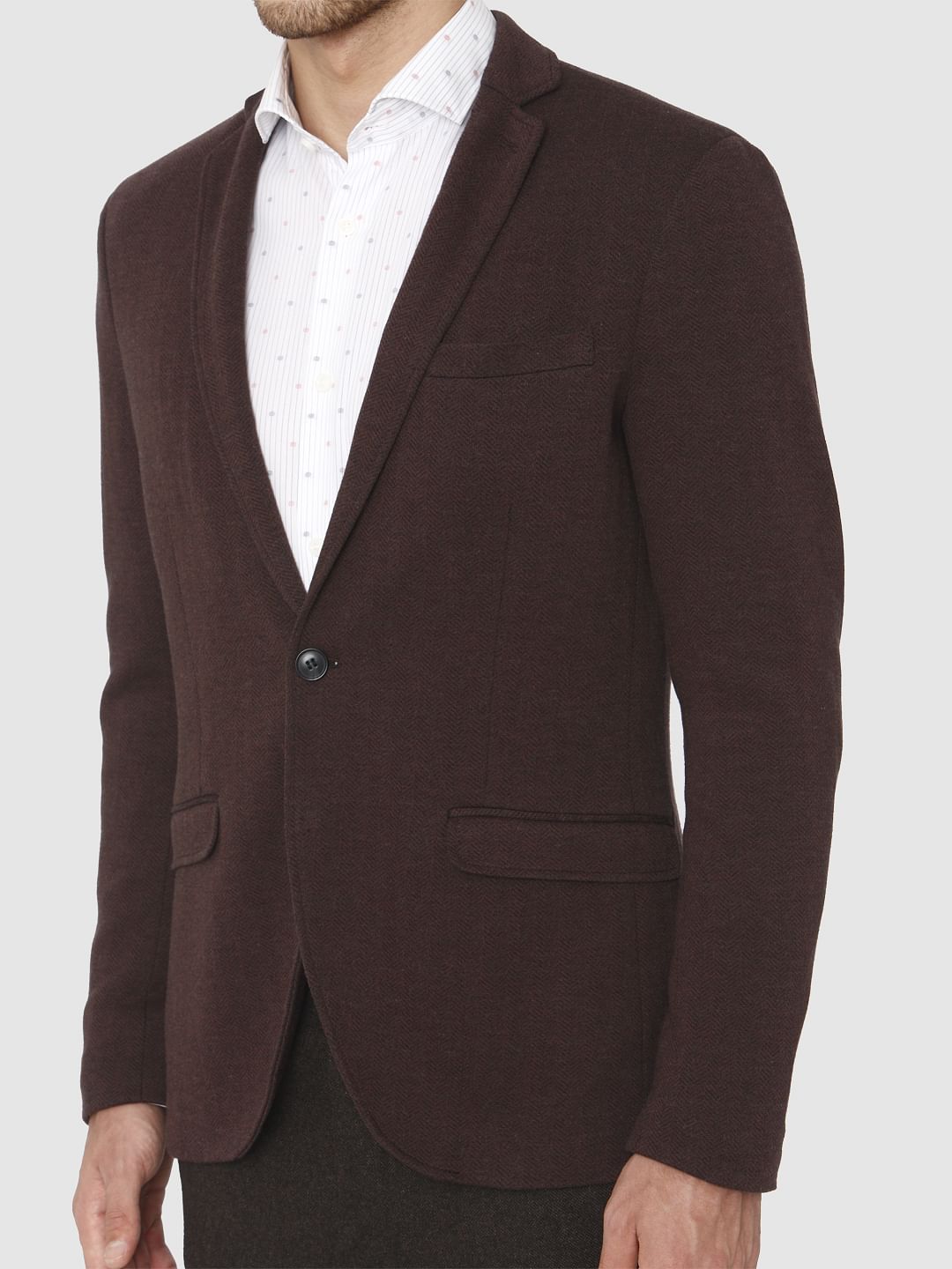 Dark Brown Single Button Formal Blazer