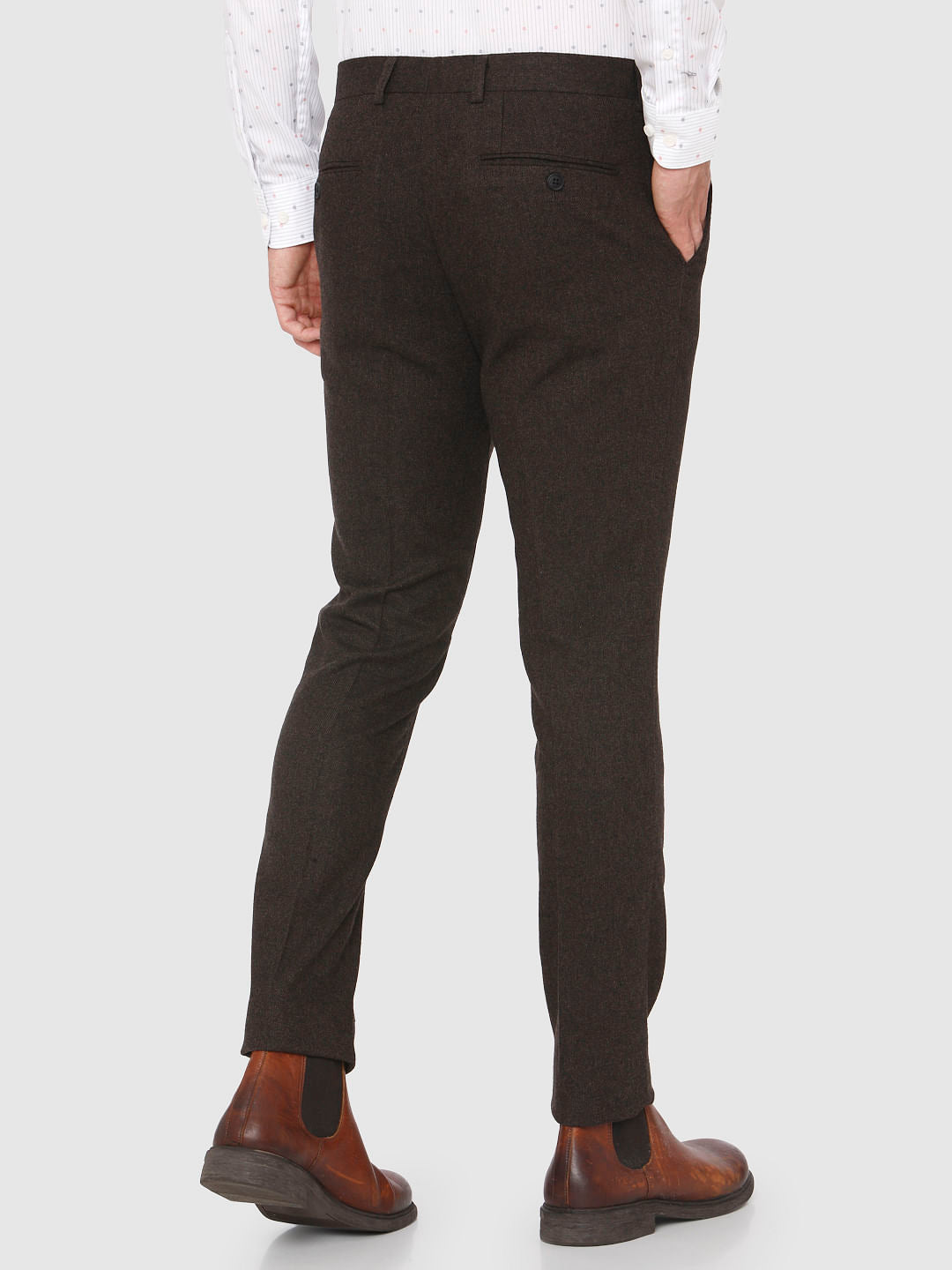Dark Brown Mid Rise Slim Fit Trousers