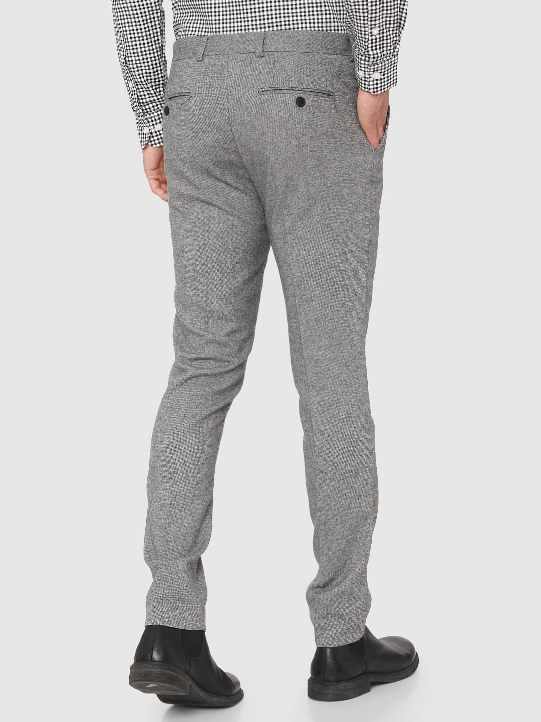 Grey Mid Rise Slim Fit Formal Trousers
