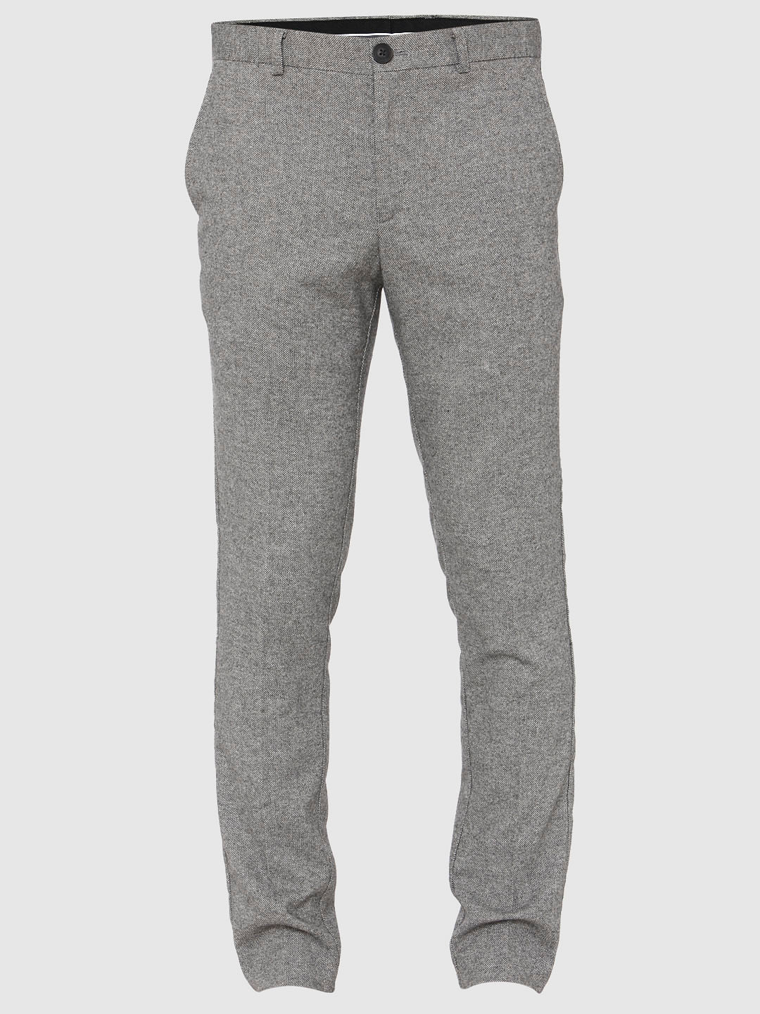 Grey Mid Rise Slim Fit Formal Trousers