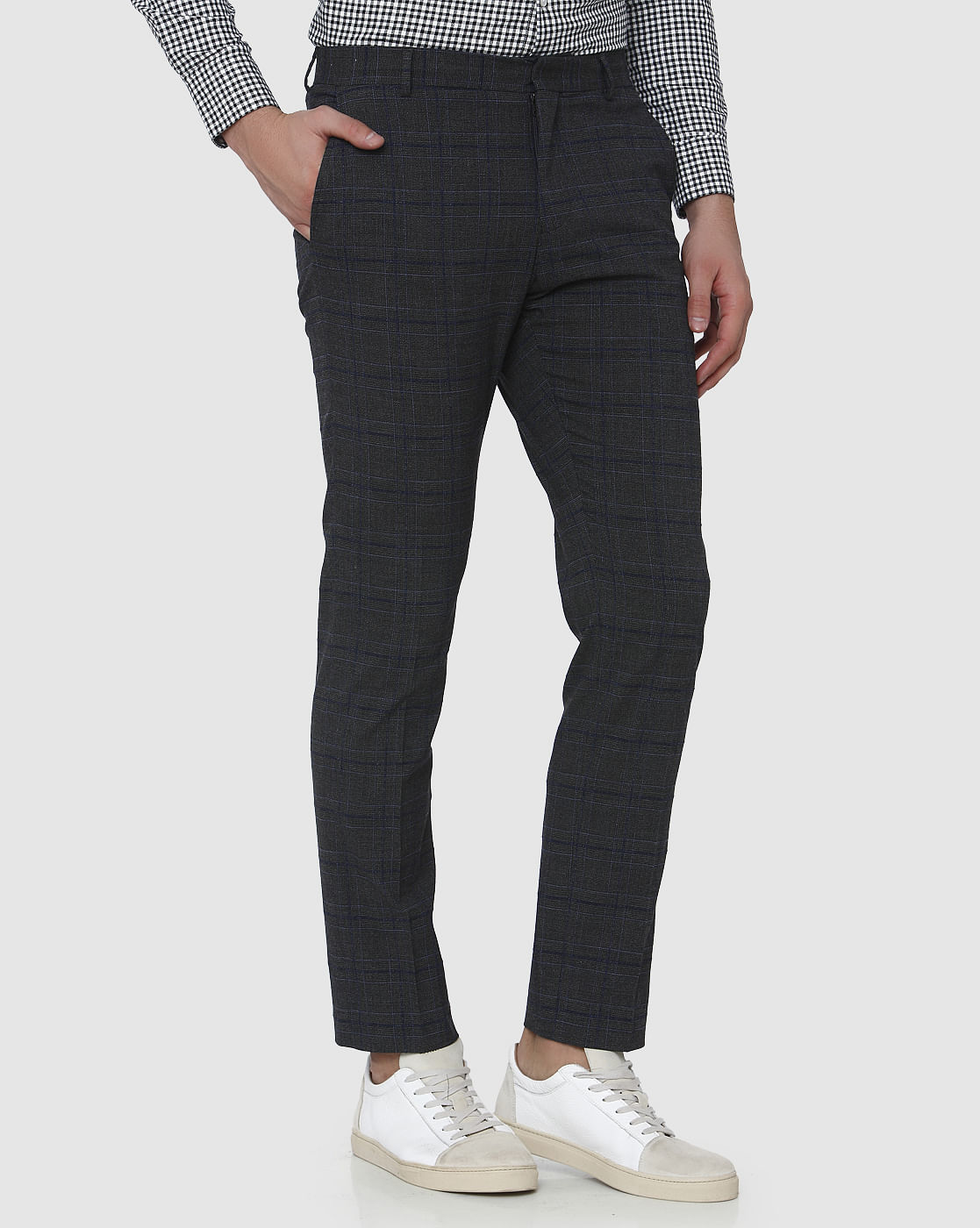 Grey Check Formal Slim Fit Trousers