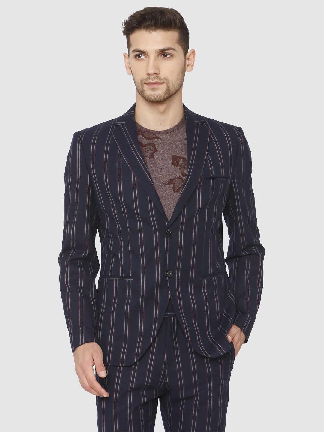 Navy Blue Striped Blazer