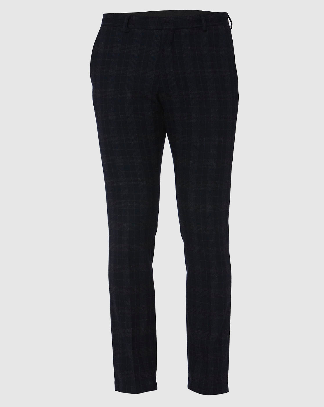 Navy Blue Check Formal Trousers