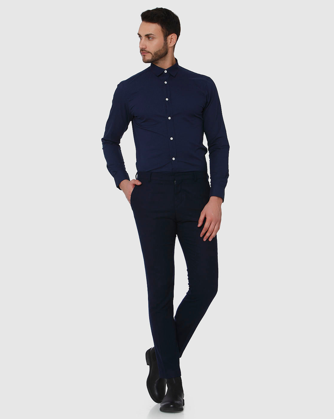 Navy Blue Formal Slim Fit Trousers