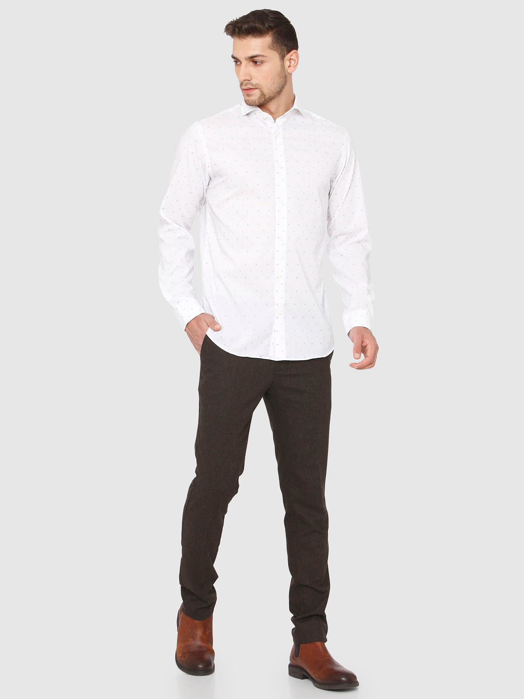 White All Over Dotted Print Formal Shirt