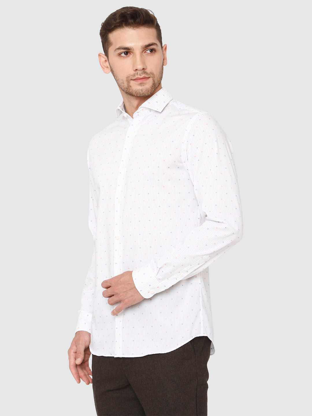 White All Over Dotted Print Formal Shirt