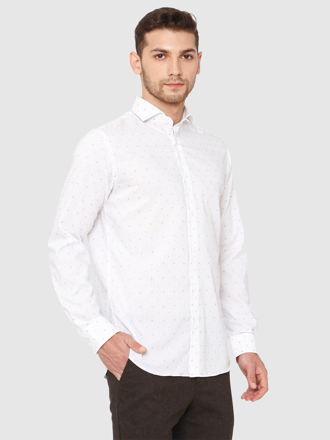 White All Over Dotted Print Formal Shirt