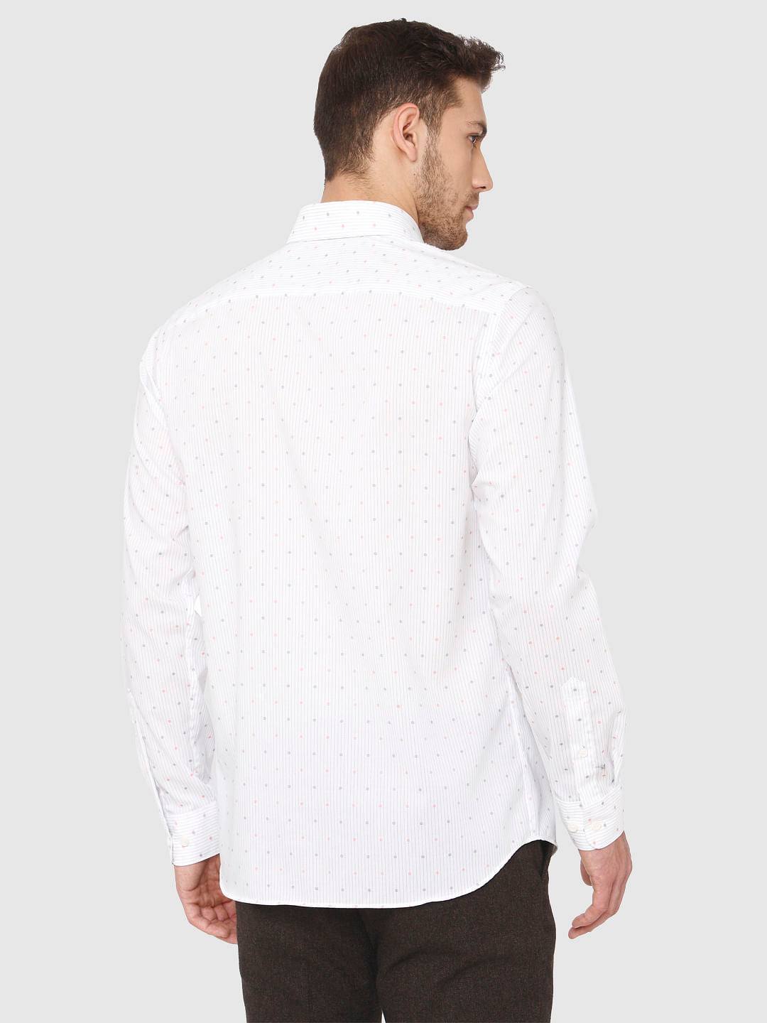 White All Over Dotted Print Formal Shirt