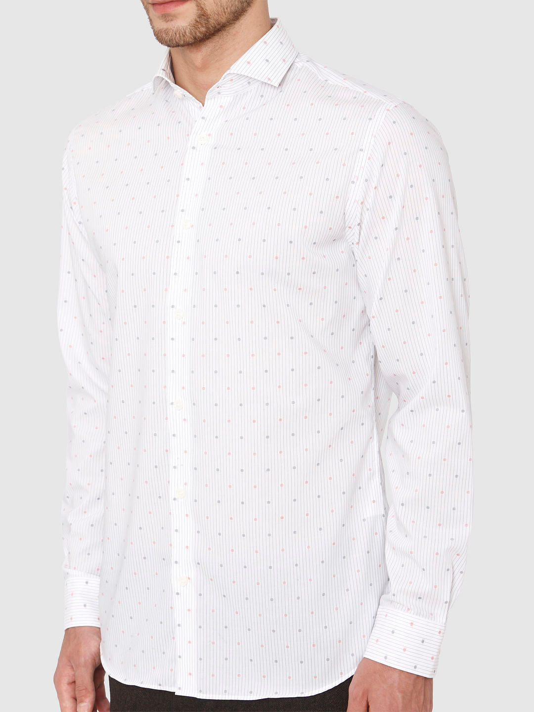 White All Over Dotted Print Formal Shirt