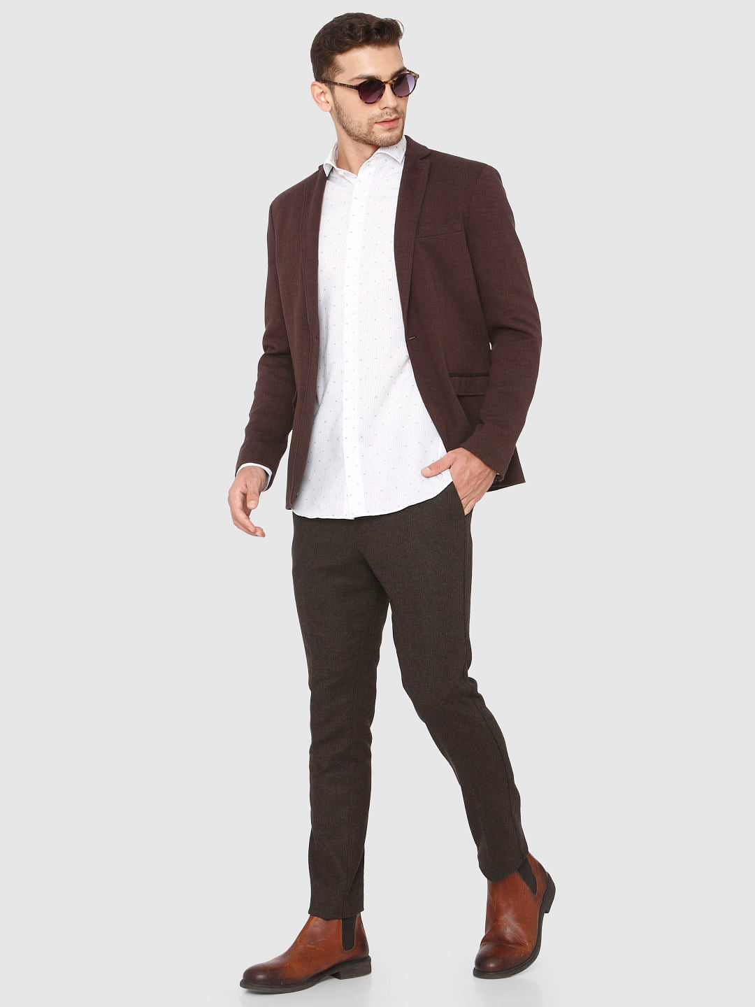 White All Over Dotted Print Formal Shirt