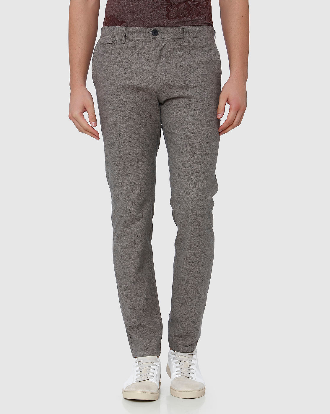 Brown Mid Rise Slim Fit Trousers