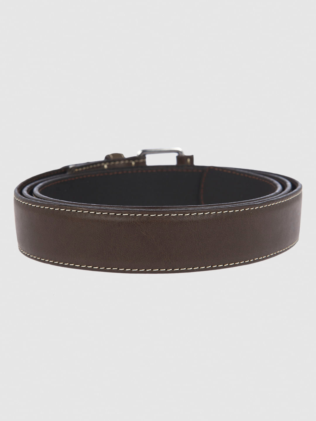 Brown Contrast Stitching Leather Belt