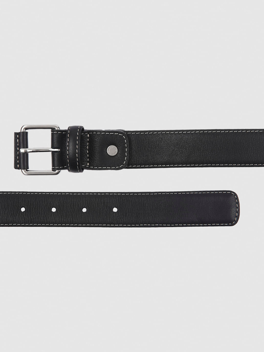 Black Contrast Stitching Leather Belt