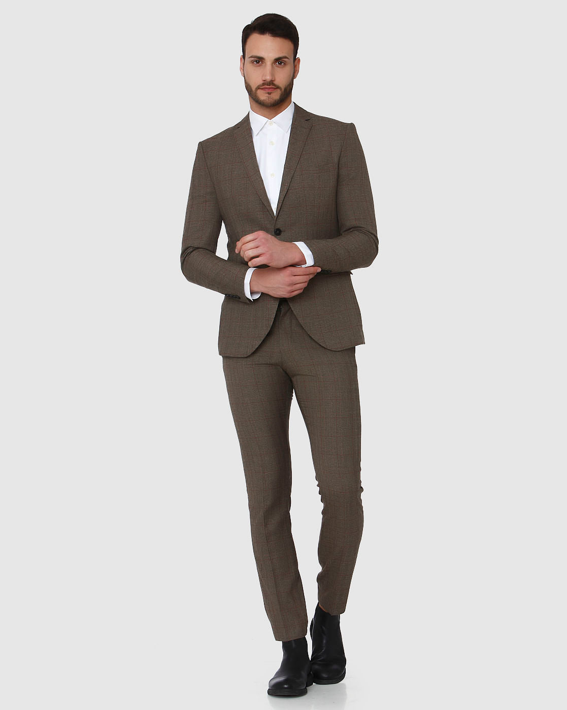 Brown Check Slim Fit Blazer